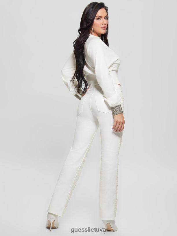 moterys GUESS 6NLN273 drabužiai grynai baltas multi blizgučiais seksualios tiesios kelnės
