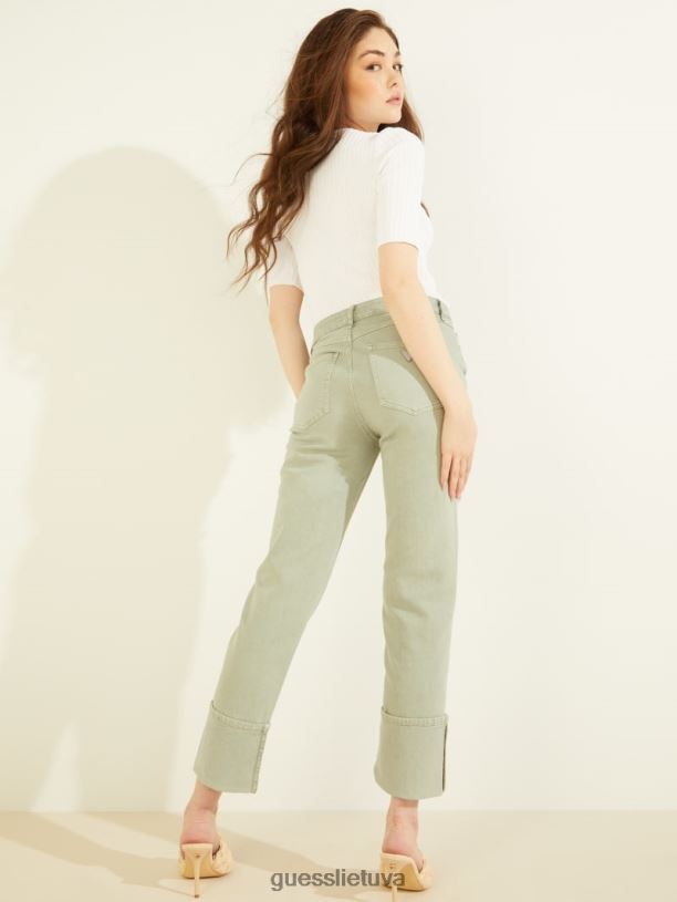moterys GUESS 6NLN275 drabužiai lengvas matcha multi 1981 metų tiesūs džinsai su manžetais