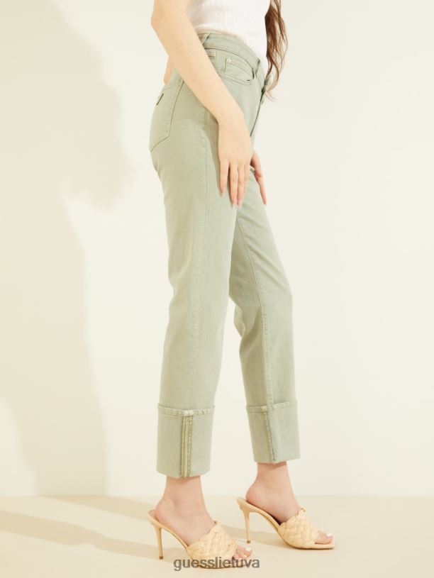 moterys GUESS 6NLN275 drabužiai lengvas matcha multi 1981 metų tiesūs džinsai su manžetais