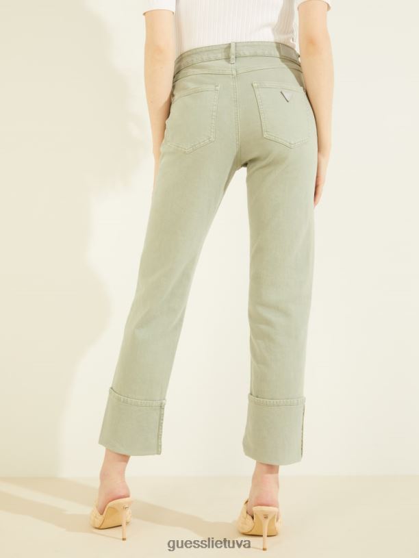 moterys GUESS 6NLN275 drabužiai lengvas matcha multi 1981 metų tiesūs džinsai su manžetais