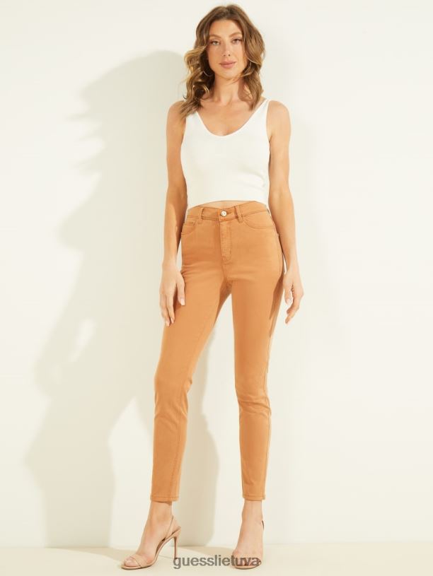moterys GUESS 6NLN280 drabužiai deginto imbiero 1981 metų satininiai siauri džinsai