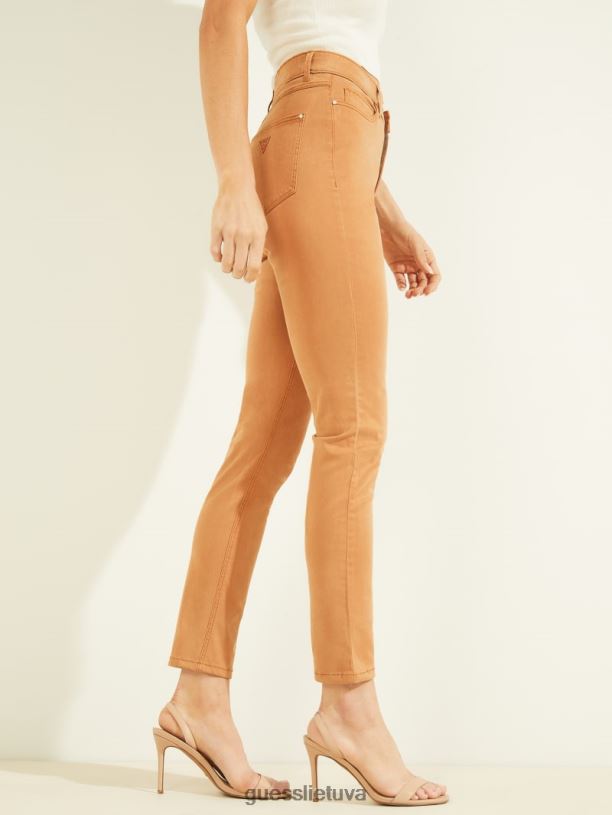 moterys GUESS 6NLN280 drabužiai deginto imbiero 1981 metų satininiai siauri džinsai