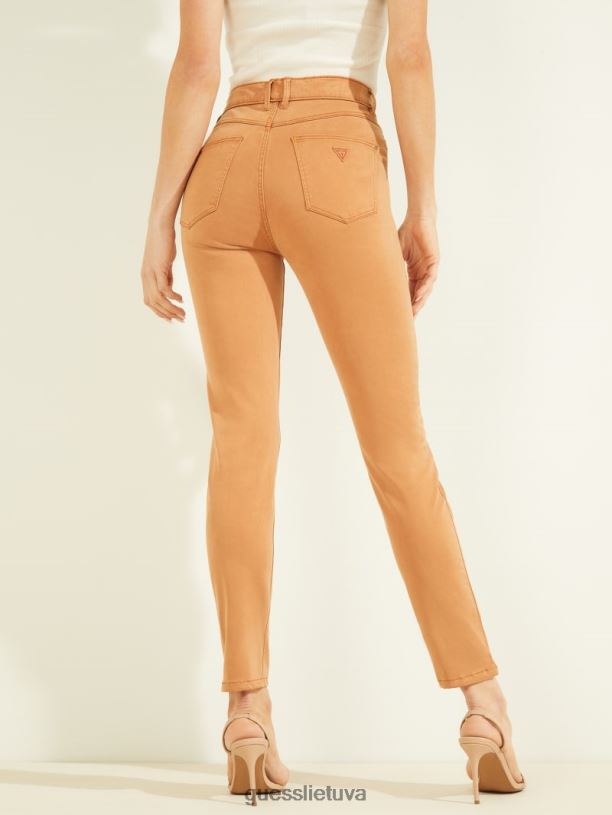 moterys GUESS 6NLN280 drabužiai deginto imbiero 1981 metų satininiai siauri džinsai