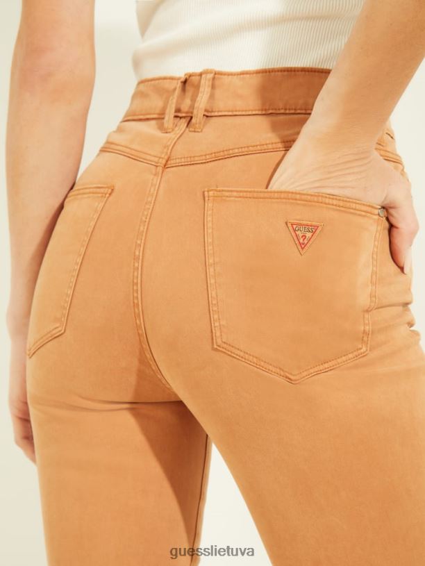 moterys GUESS 6NLN280 drabužiai deginto imbiero 1981 metų satininiai siauri džinsai