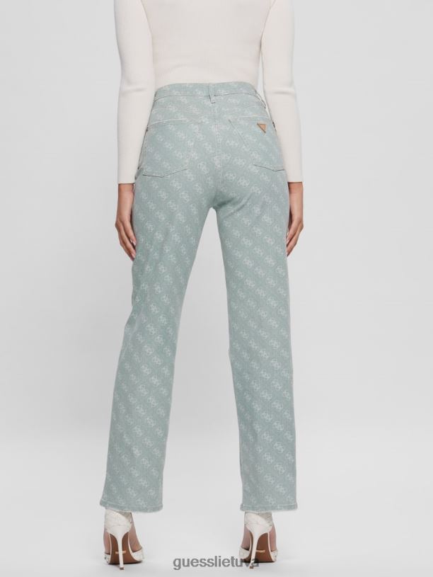 moterys GUESS 6NLN283 drabužiai miglota žalia džinsai melrose quattro g print