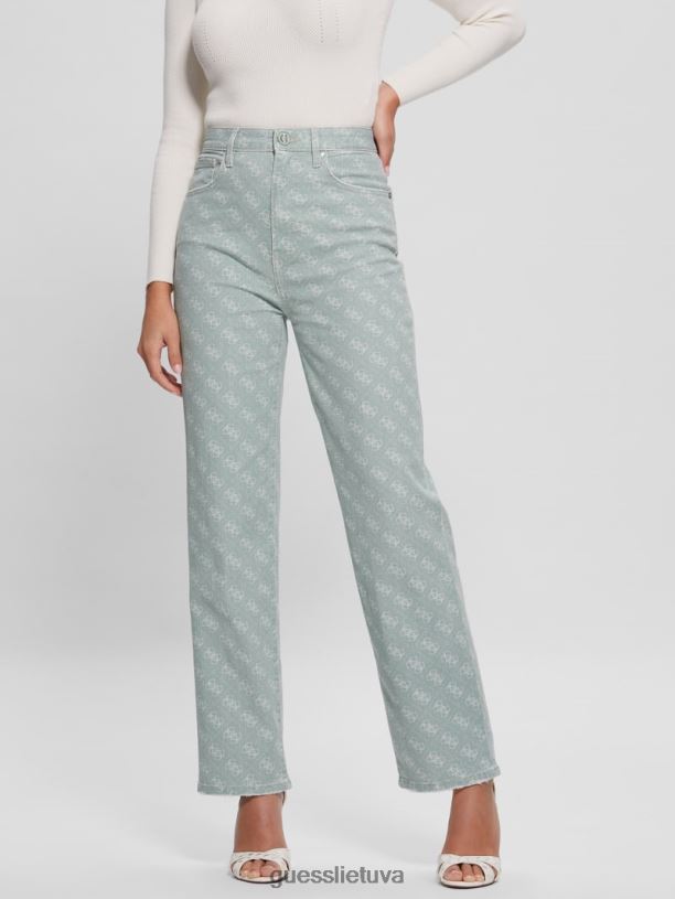 moterys GUESS 6NLN283 drabužiai miglota žalia džinsai melrose quattro g print