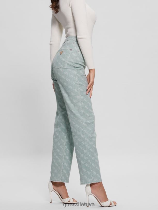 moterys GUESS 6NLN283 drabužiai miglota žalia džinsai melrose quattro g print