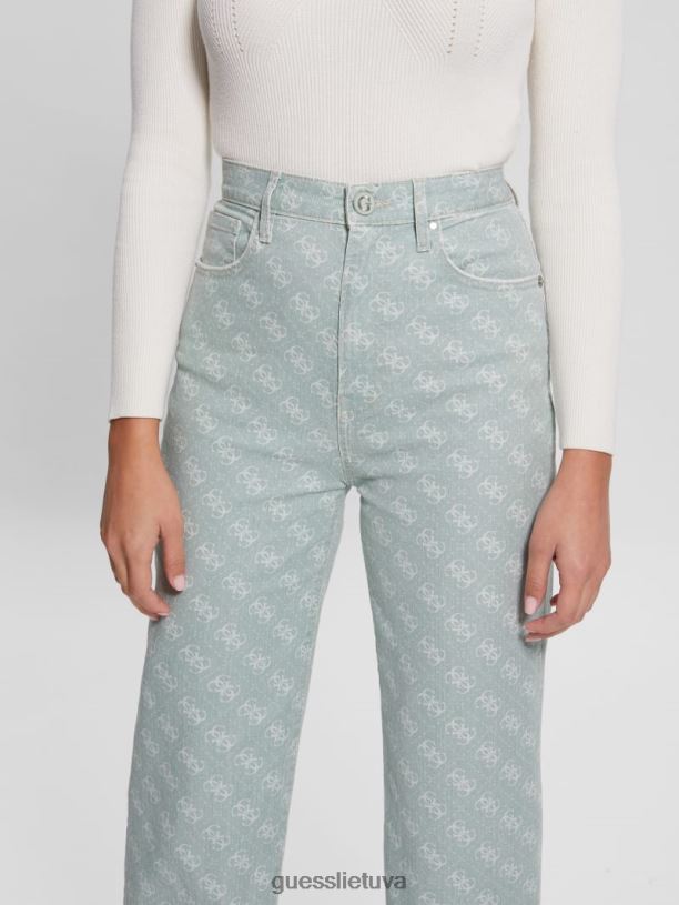 moterys GUESS 6NLN283 drabužiai miglota žalia džinsai melrose quattro g print