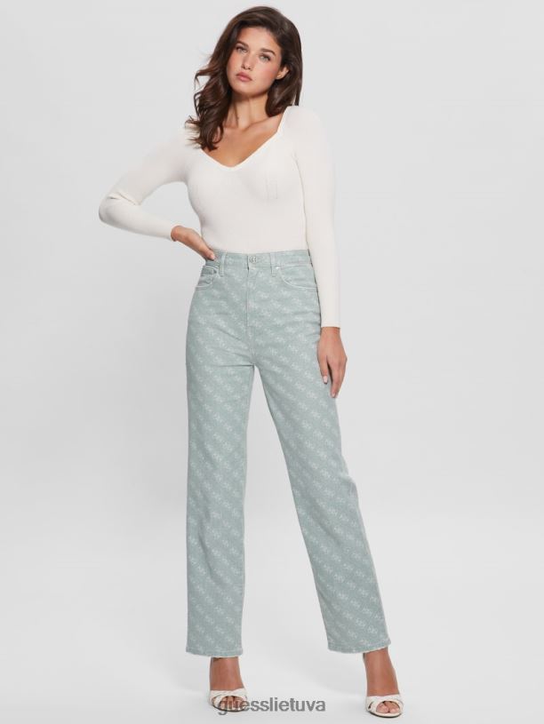moterys GUESS 6NLN283 drabužiai miglota žalia džinsai melrose quattro g print