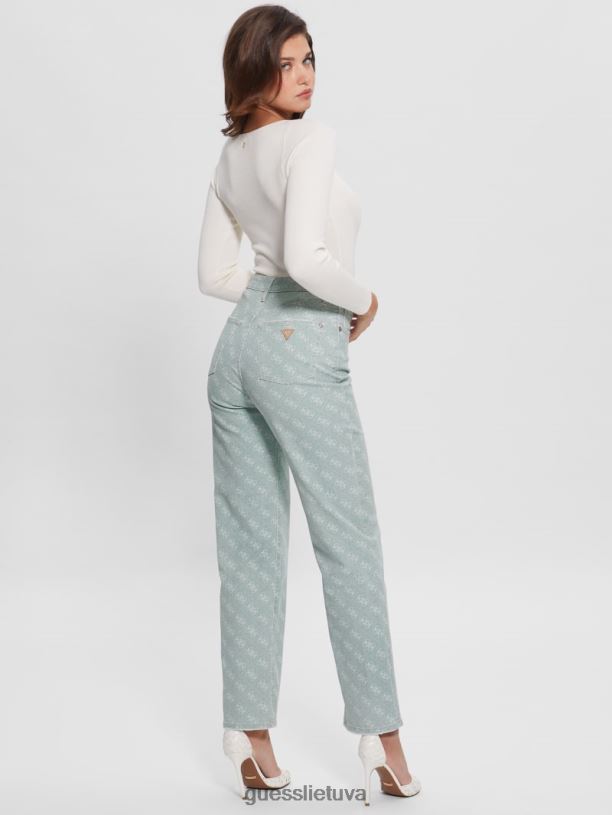 moterys GUESS 6NLN283 drabužiai miglota žalia džinsai melrose quattro g print