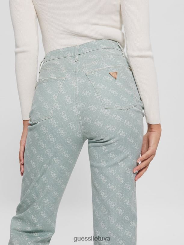 moterys GUESS 6NLN283 drabužiai miglota žalia džinsai melrose quattro g print