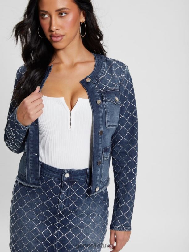 moterys GUESS 6NLN29 drabužiai blingo vandenynas larissa deimantinė džinsinė striukė