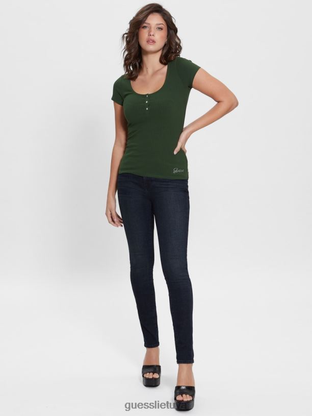 moterys GUESS 6NLN36 drabužiai mėlynos lagūnos indigo plovimas 1981 metų siauri džinsai