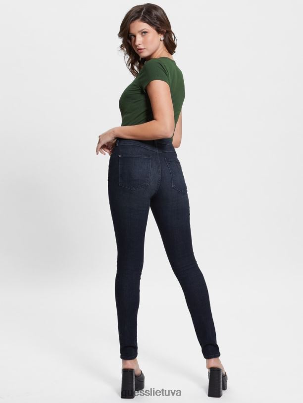 moterys GUESS 6NLN36 drabužiai mėlynos lagūnos indigo plovimas 1981 metų siauri džinsai