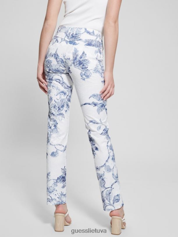 moterys GUESS 6NLN64 drabužiai porcelianinė gėlė 1981 m. gėlėtos vidutinio aukščio tiesios austinės kelnės