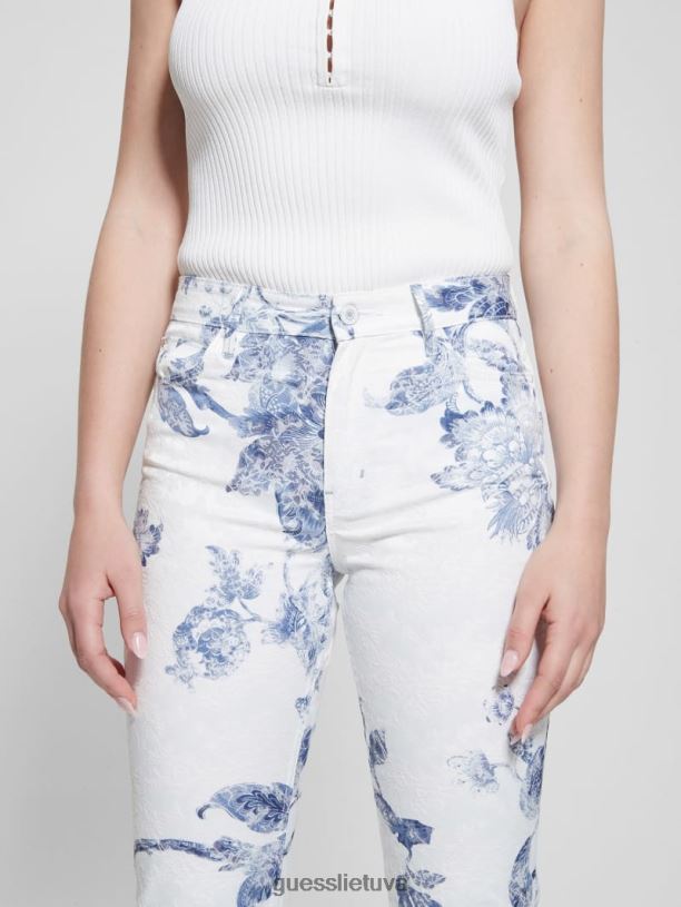 moterys GUESS 6NLN64 drabužiai porcelianinė gėlė 1981 m. gėlėtos vidutinio aukščio tiesios austinės kelnės