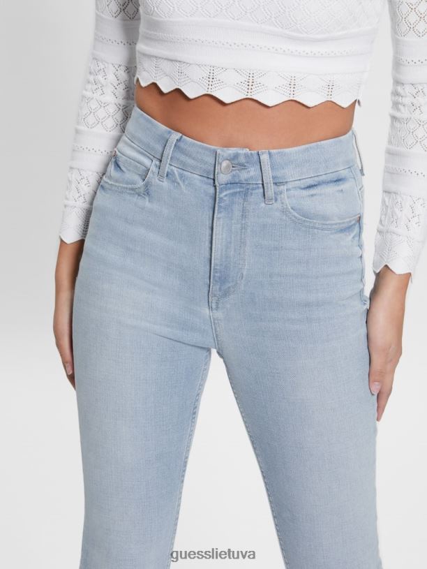 moterys GUESS 6NLN69 drabužiai celestito indigo „Eco icon“ aukšti siauri džinsai