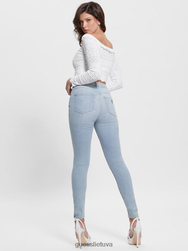 moterys GUESS 6NLN69 drabužiai celestito indigo „Eco icon“ aukšti siauri džinsai