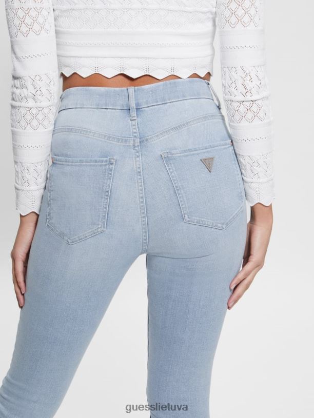 moterys GUESS 6NLN69 drabužiai celestito indigo „Eco icon“ aukšti siauri džinsai