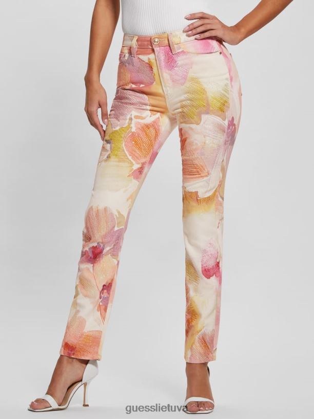 moterys GUESS 6NLN91 drabužiai metro gėlė mergaitiški gėlėti siauri džinsai