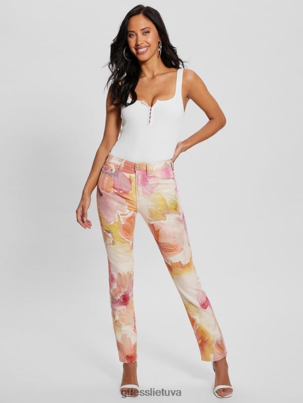 moterys GUESS 6NLN91 drabužiai metro gėlė mergaitiški gėlėti siauri džinsai