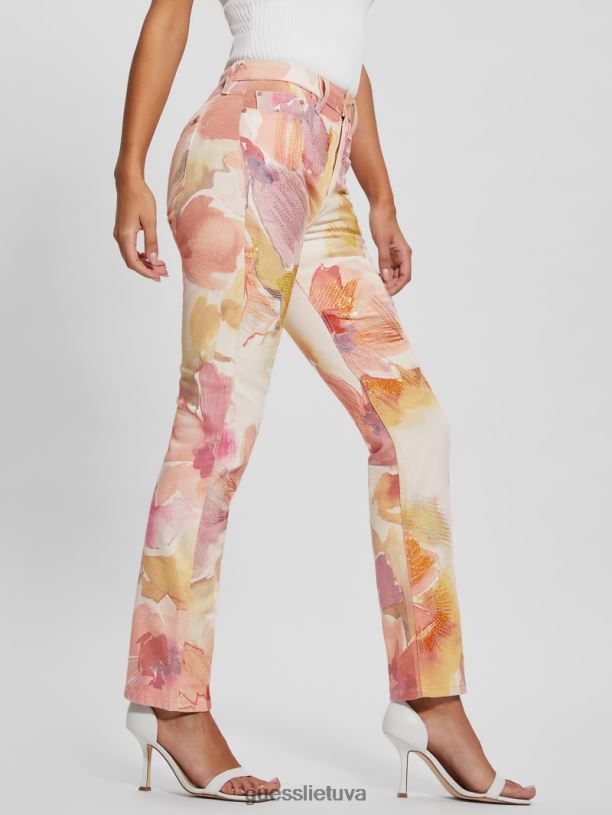 moterys GUESS 6NLN91 drabužiai metro gėlė mergaitiški gėlėti siauri džinsai