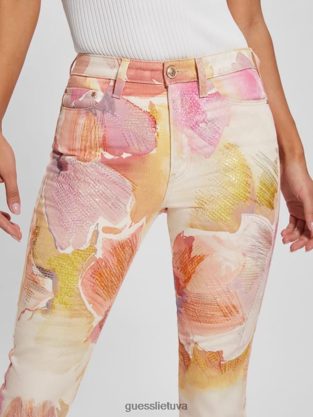 moterys GUESS 6NLN91 drabužiai metro gėlė mergaitiški gėlėti siauri džinsai