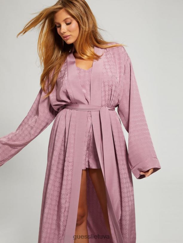 moterys GUESS 6NLN2623 drabužiai 4 g blizgaus žakardo vyno doris satino naktinės suknelės chalatas