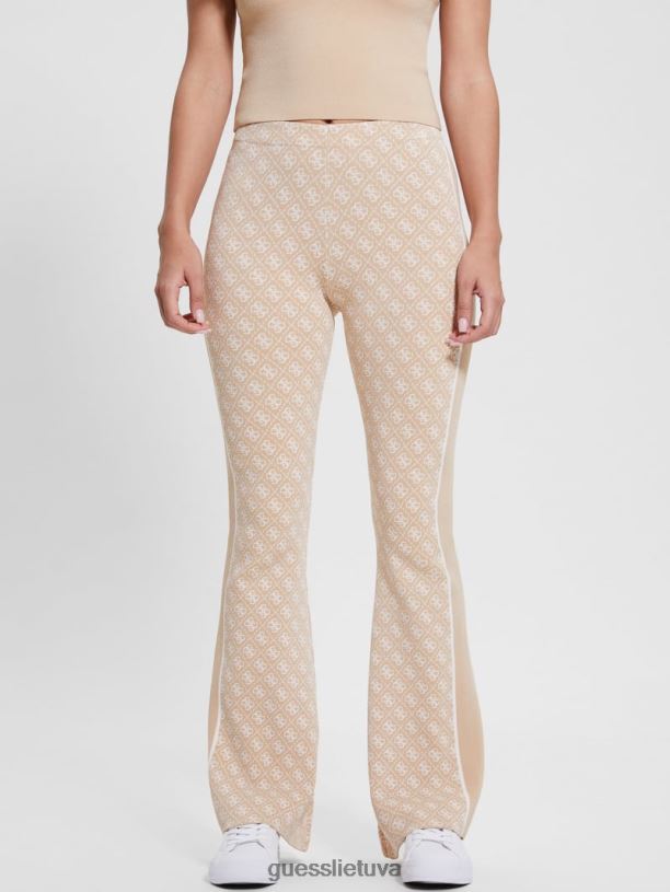 moterys GUESS 6NLN2001 drabužiai grietinėlės ir airių derinys lise quattro g logotipo megztinių kelnės