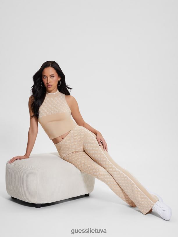 moterys GUESS 6NLN2001 drabužiai grietinėlės ir airių derinys lise quattro g logotipo megztinių kelnės