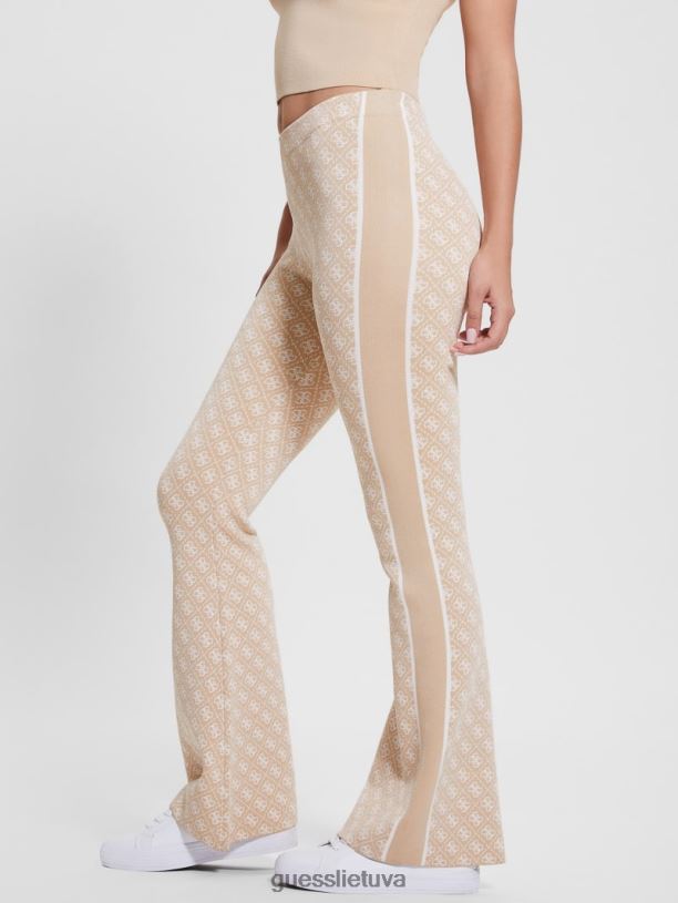 moterys GUESS 6NLN2001 drabužiai grietinėlės ir airių derinys lise quattro g logotipo megztinių kelnės