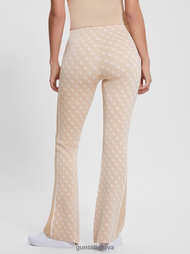 moterys GUESS 6NLN2001 drabužiai grietinėlės ir airių derinys lise quattro g logotipo megztinių kelnės