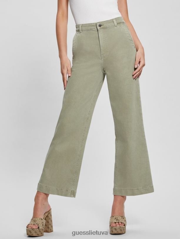 moterys GUESS 6NLN2013 drabužiai dulkėtas papartis multi darma paaukštintos plačios kelnės