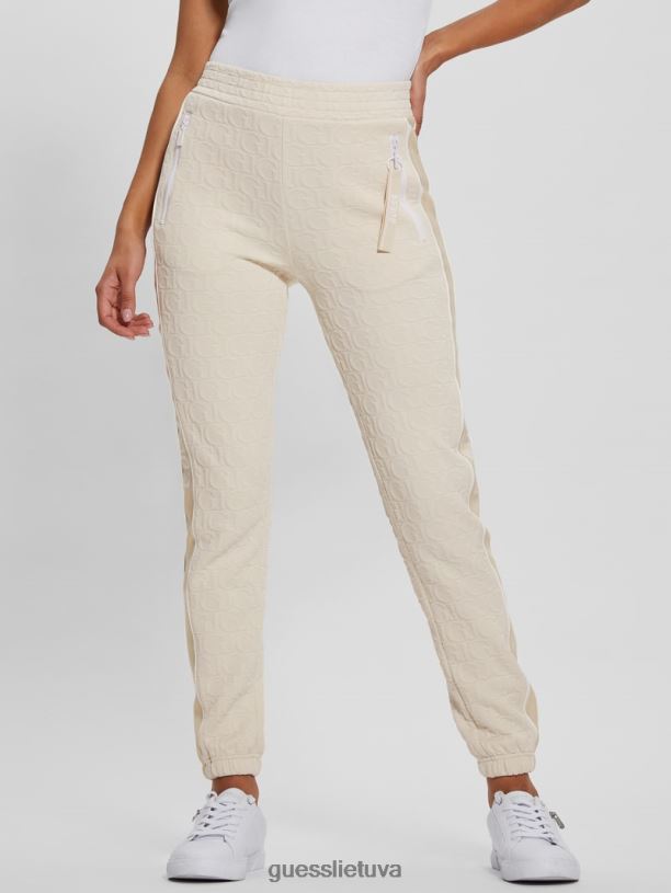 moterys GUESS 6NLN2057 drabužiai gj smėlio spalvos žakardas Darla logotipu ilgos kelnes
