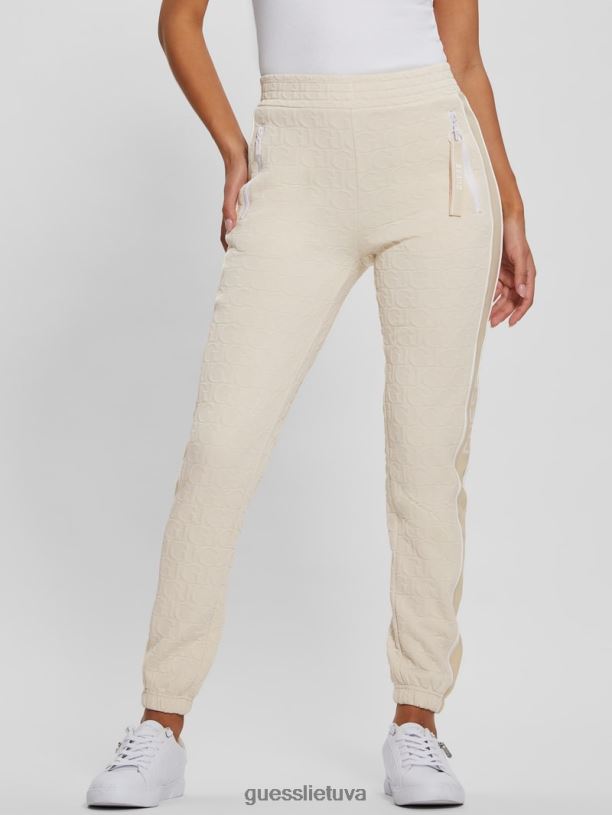 moterys GUESS 6NLN2057 drabužiai gj smėlio spalvos žakardas Darla logotipu ilgos kelnes