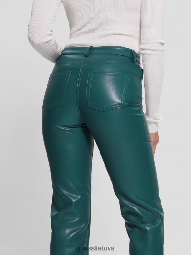 moterys GUESS 6NLN2209 drabužiai karališkosios žalsvos spalvos multi Kelly dirbtinės odos tiesios kelnės