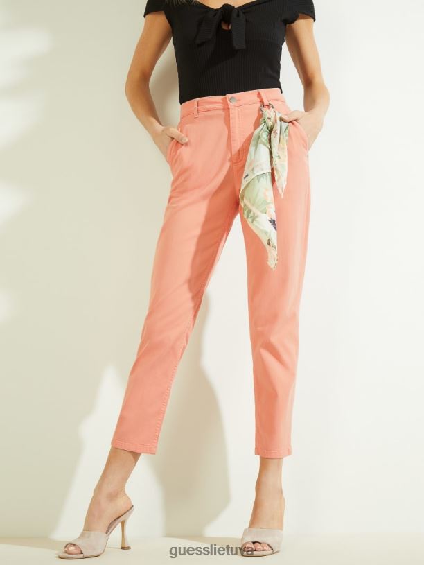 moterys GUESS 6NLN2217 drabužiai persikų kremas candis chino kelnės