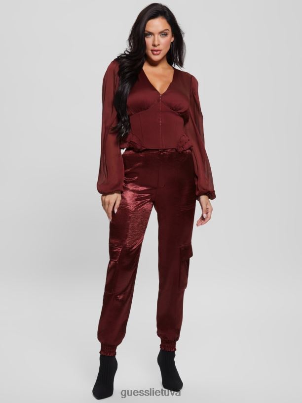 moterys GUESS 6NLN2225 drabužiai mistinis vynas eco soundwave satino cargo kelnės