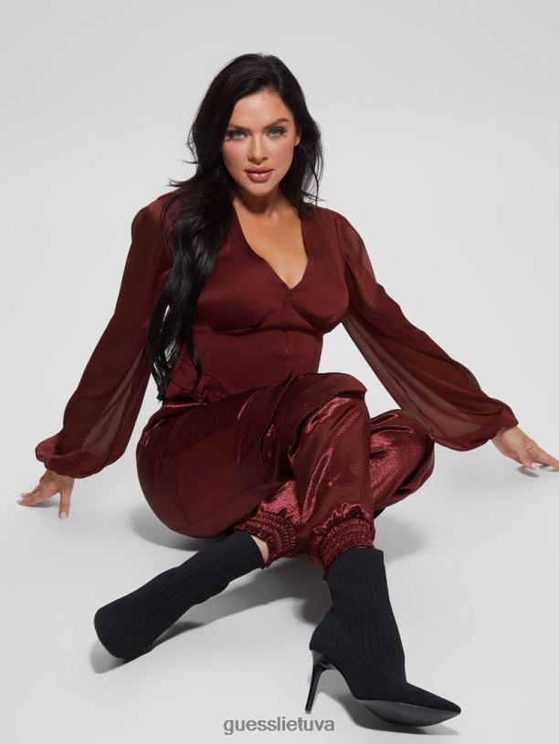 moterys GUESS 6NLN2225 drabužiai mistinis vynas eco soundwave satino cargo kelnės