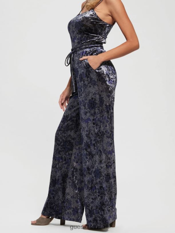 moterys GUESS 6NLN2229 drabužiai prieskonių turgaus gėlių raštas nefrito aksominės plačios kelnės