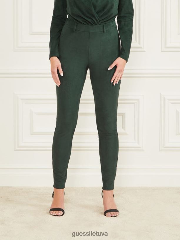 moterys GUESS 6NLN2254 drabužiai šenilinė žalia Hudsono kelnaitės