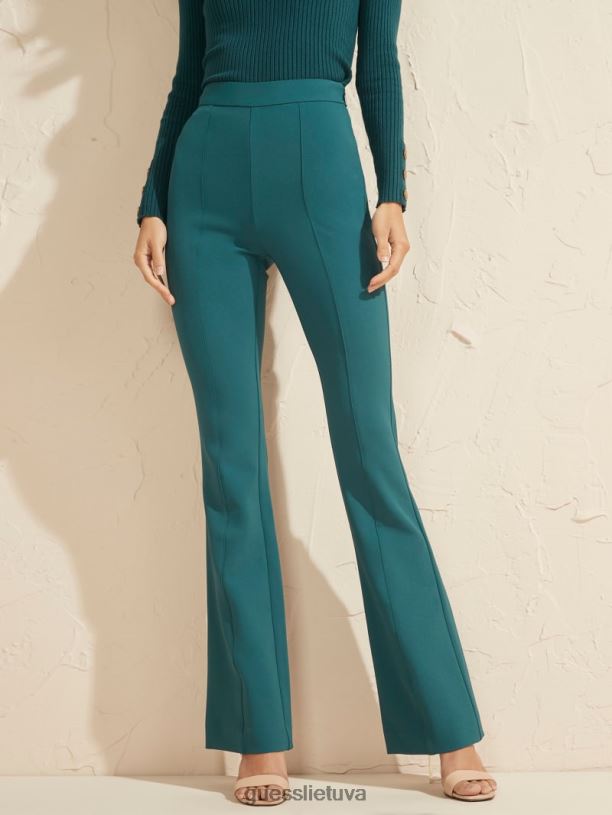 moterys GUESS 6NLN2259 drabužiai karališkosios žalsvos spalvos multi Chloe platėjančios kelnės