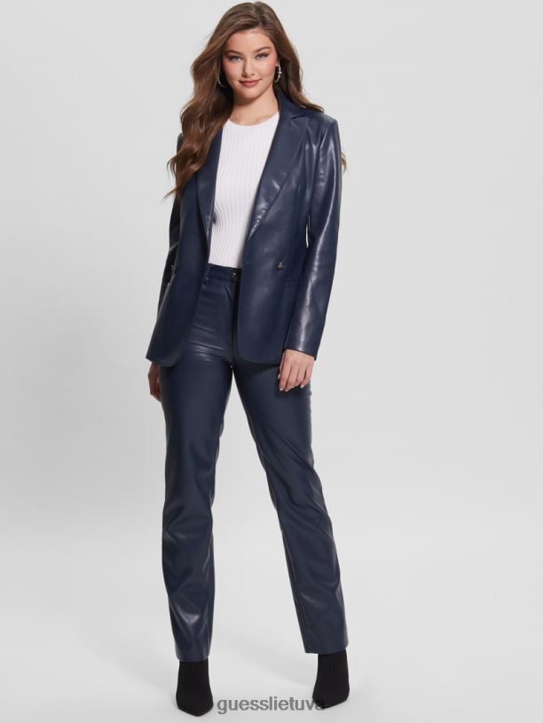 moterys GUESS 6NLN2294 drabužiai pajuodęs mėlynas Kelly dirbtinės odos tiesios kelnės