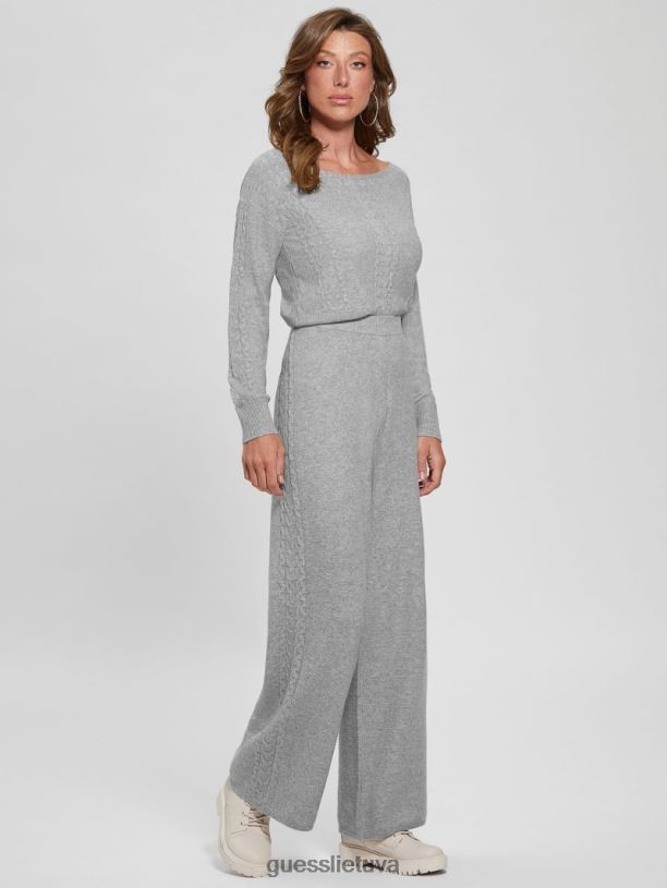 moterys GUESS 6NLN2311 drabužiai šviesiai melanžinės pilkos spalvos teresa plačios kabelinės kelnės