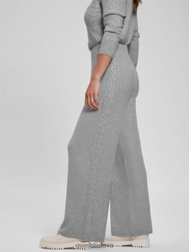 moterys GUESS 6NLN2311 drabužiai šviesiai melanžinės pilkos spalvos teresa plačios kabelinės kelnės