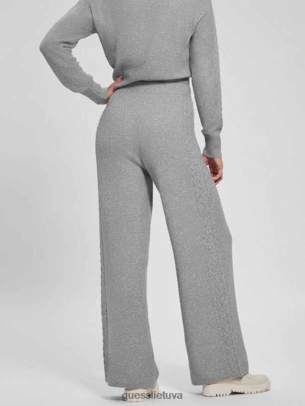 moterys GUESS 6NLN2311 drabužiai šviesiai melanžinės pilkos spalvos teresa plačios kabelinės kelnės