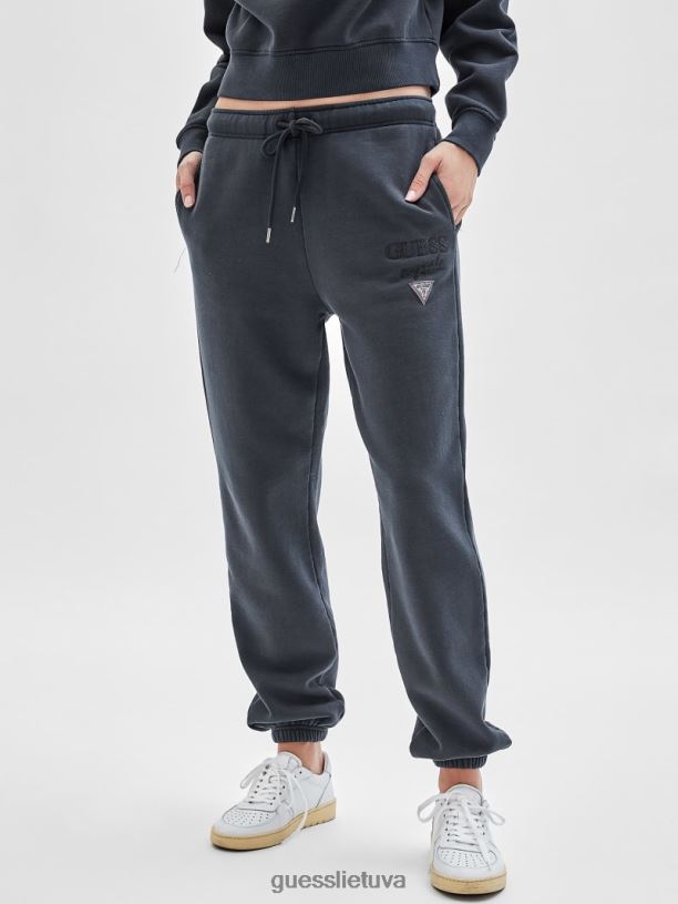 moterys GUESS 6NLN2480 drabužiai išplautas juodas multi originalios klasikinio logotipo sportines kelnes