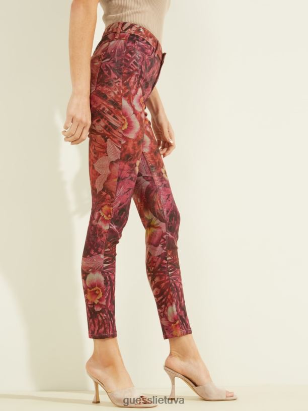 moterys GUESS 6NLN256 drabužiai batikos atogrąžų raštas rožinis 1981 metų tropinės siauros kelnės