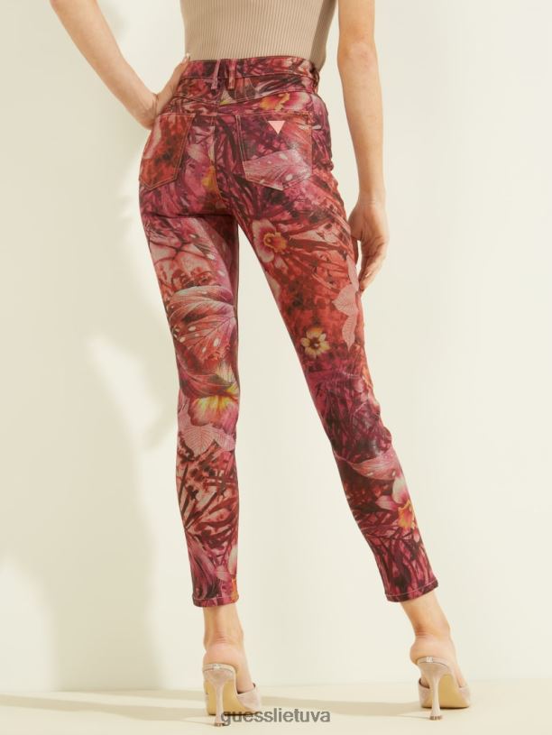 moterys GUESS 6NLN256 drabužiai batikos atogrąžų raštas rožinis 1981 metų tropinės siauros kelnės