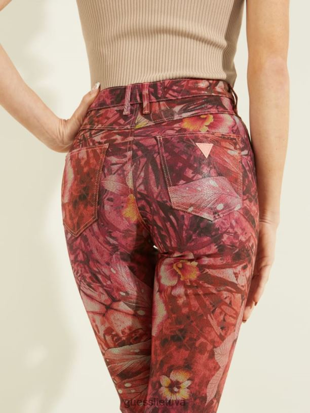 moterys GUESS 6NLN256 drabužiai batikos atogrąžų raštas rožinis 1981 metų tropinės siauros kelnės